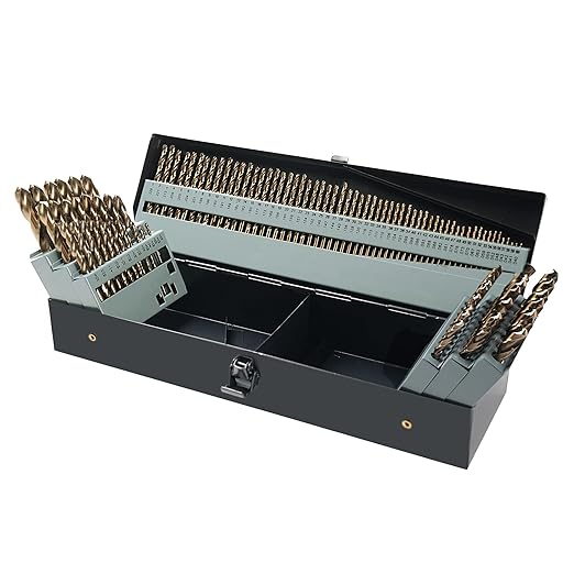 115Pcs Cobalt Drill Bits Set, High Speed Steel, 135 Degree Tip, Twist Jobber Length Drill Bit Kit for Hardened Metal, Plastic and Wood with Metal Indexed Storage Case, 1/16"-1/2"