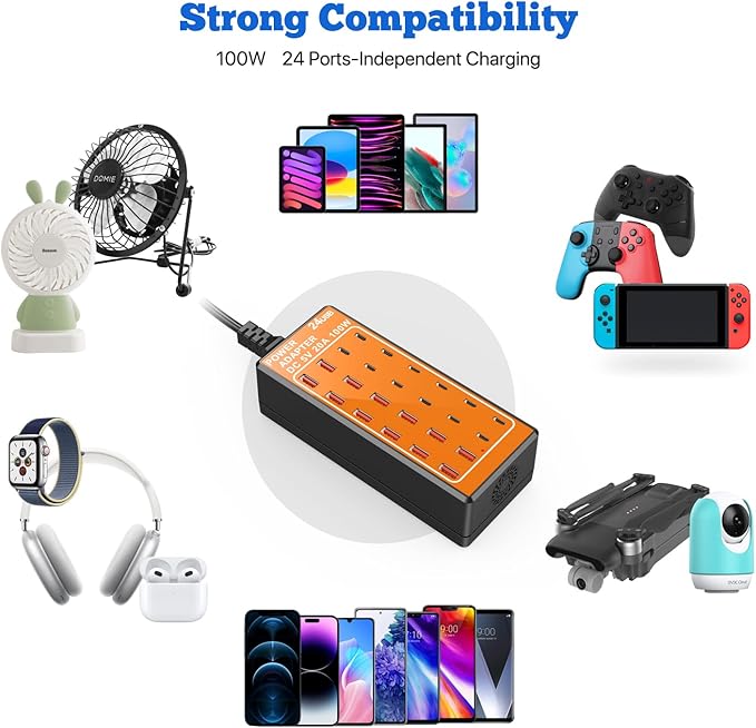 USB C Charging Station, USB Charging Hub, 100W (20A) 24 Port Desktop Wall Charger Power Strip for iPhone 16 15 14 Android Tablet Smart Watch AirPods Samsung Galaxy Pixel USB C Charger