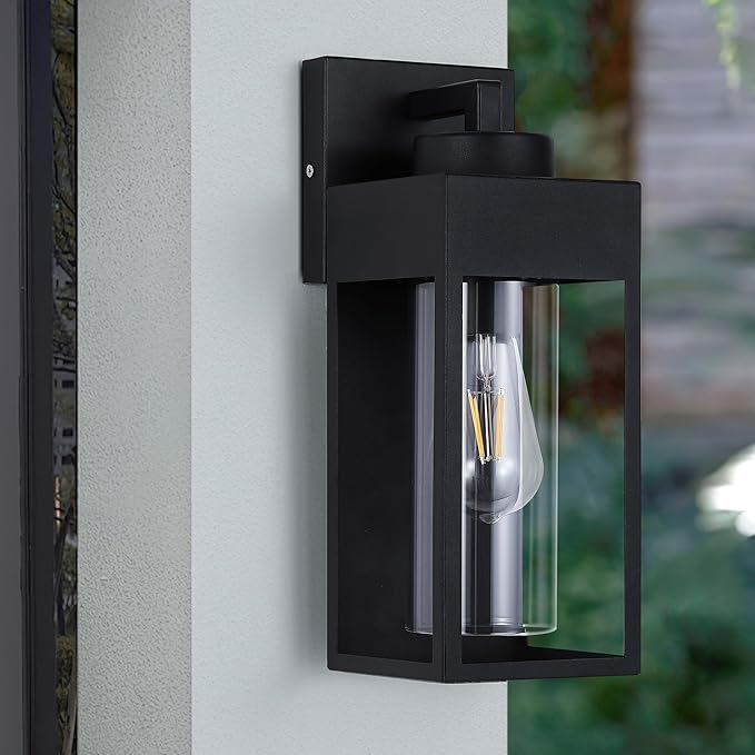 2-Pack Outdoor Wall Light Fixture, Exterior Porch Light with E26 Sockets &Glass Shades, Modern Wall Sconce for House Patio Garage Door