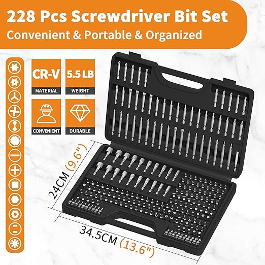 ENERTWIST 228 Pcs Screwdriver Bit Set, CR-V 1/4" Hex Shank Includes Rare Security Bits, Nut Drivers, and Magnetic Bit Holder, Ultimate Driver Set with Sturdy Tool Box