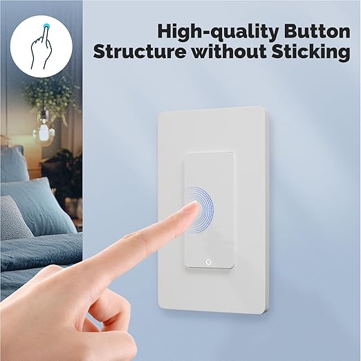 Matter WiFi Smart Light Switches, Netural Wire Required, 2.4GHz Single Pole Switch, Compatible with Alexa Assistant, Remote Control, Voice Control, No Hub Required (1 Way)