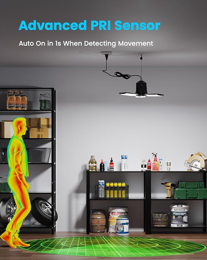 Motion Sensor Garage Light Plug-in 80W 8000LM, Motion Activated Led Shop Light with E26 Socket Adapter, 3 Modes Indoor Bulb for Basement/Workshop 1Pack