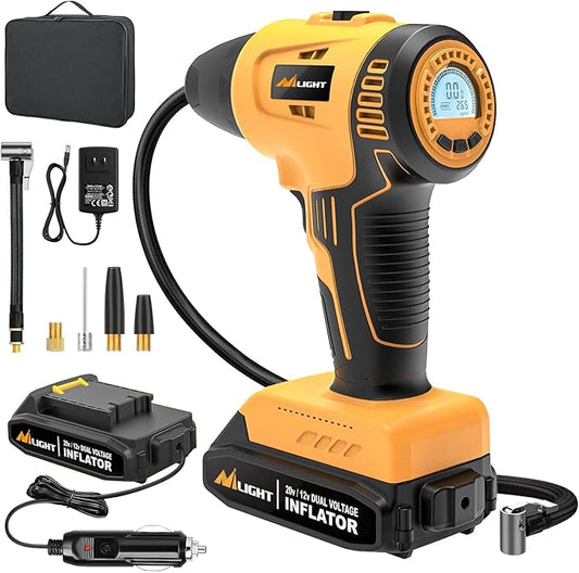 Nilight Cordless Tire Inflator Air Compressor Dual Power Supply 20V Rechargeable Battery Powered 150PSI Handheld Air Portable Pump with 12V Adapter Digital Pressure Gauge for Cars Motorcycles