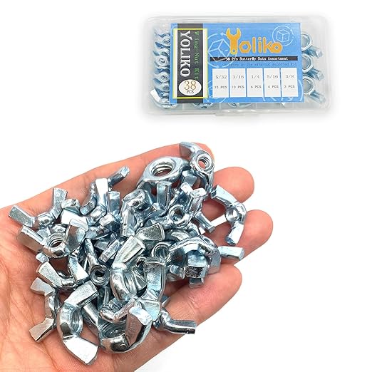 38 Pcs 5 Sizes 5/32",3/16",1/4",5/16",3/8" Wingnuts, Quality Carbon Steel Wing Nuts Zinc Plated Fasteners Parts Butterfly Nut, Hand Twist Tighten Hardware Nuts Butterfly Wing-Nut Assorted Kit