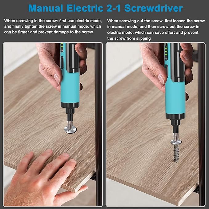 Electric Screwdriver Kiprim 4V Rechargeable Adjustable Torque Cordless Screwdriver Gun with 33 Magnetic Bits Set (2 Drill Bits included),Dual Flashlights,Carrying Box,Type C Cable