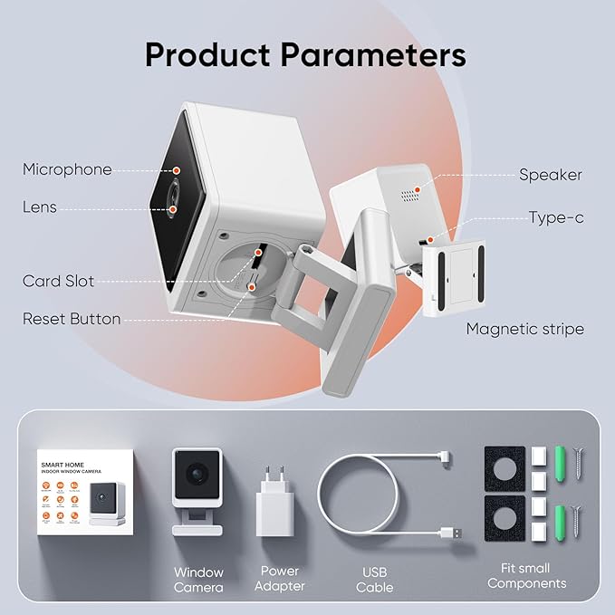 Window Camera, 3MP 2K Home Security Camera for Indoor Glass Monitoring, 2.4GHz & 5GHz WiFi Wireless, AI Color Night Vision, Human & Motion Detection, 24/7 Recording, Easy & Quick Window Mount (1 Pack)