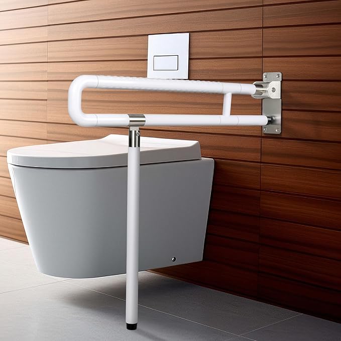 INNOLIFE Handicap Grab Bars Rails, 29.5 Inch Foldable Toilet Grab Bar Flip Up Safety Rails Anti-Slip Grip Shower Assist Aid Safety for Elderly Pregnant Women Disabled Bar, White