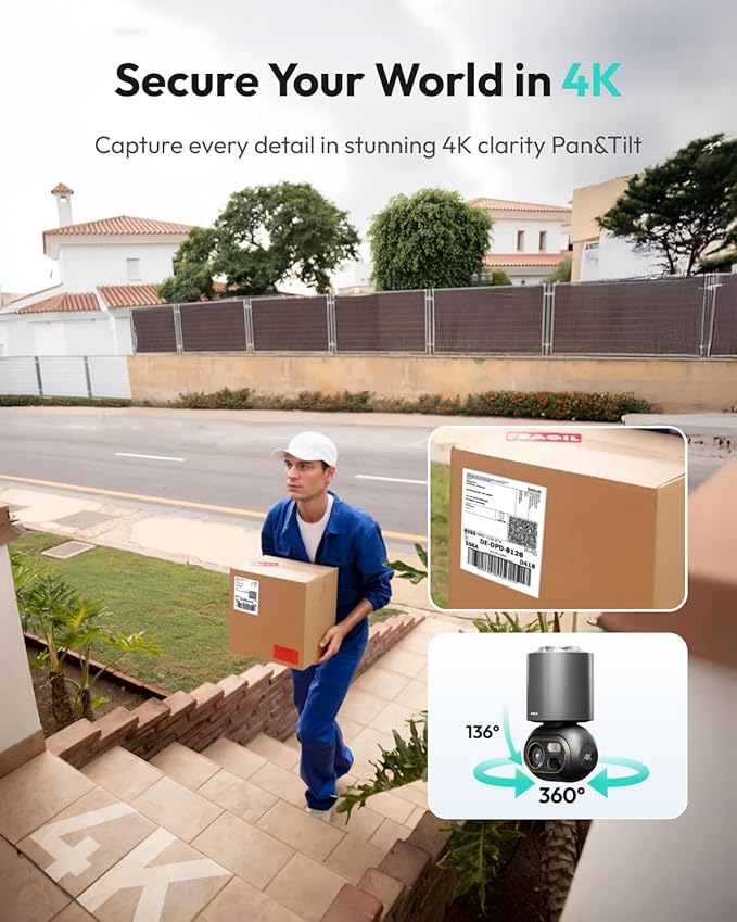 Security Cameras Wireless Outdoor, 2 Cam-Kit, 4K Color Night Vision, Solar Cameras for Home Security with 360° PT, No Monthly Fee, 32G Local Storage HomeBase, Auto Tracking, Easy Installation