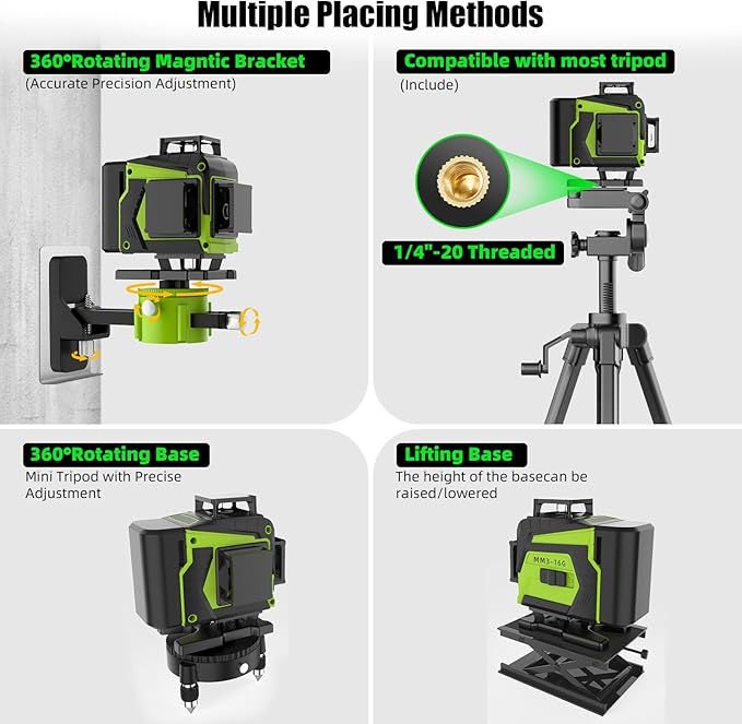 16 Line Laser Level 360 Self Leveling with tripod, 4x360° Cross Line laser Level Tool for Construction Project,Floor Tile, Picture Hanging, 2 Batteries,Magnetic Bracket & Remote Control