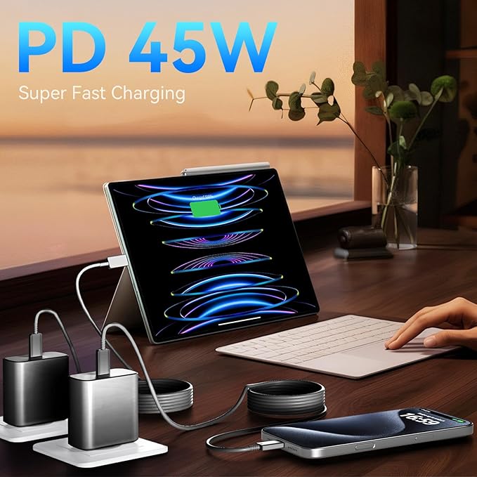 Phone 16 Pro Max Charger Fast Charging, 45W Super Fast USB C Charger Block with 10FT Long Charging Cord Cable for 16 Pro Max/16/16 Plus,15 Pro Max/15 Pro/15, Android Phone-Black
