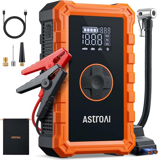 AstroAI S8 Air Jump Starter with Air Compressor, 1500A Peak Car Battery Jump Starter Portable (6.0 Gas/3.0L Diesel) with 150PSI Cordless Auto-Shutoff Tire Inflator, 12V Battery Charger Booster(Orange)