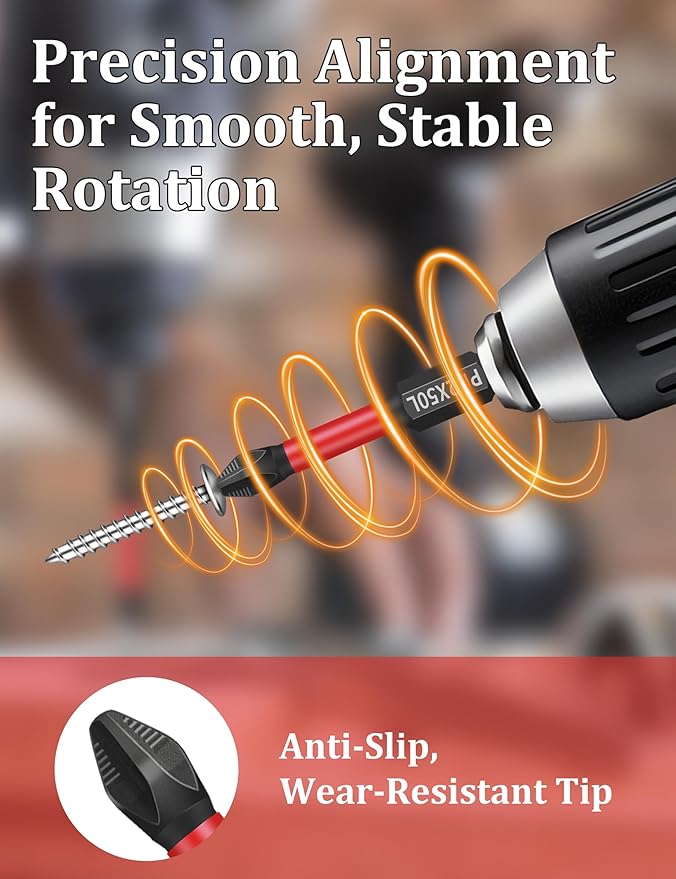 Tomorotec 11PCS Magnetic Phillips Screwdriver Drill Bit Set #2 - Anti-Slip, Shock-Absorbent, Compatible with Impact & Electric Screwdrivers (Red)