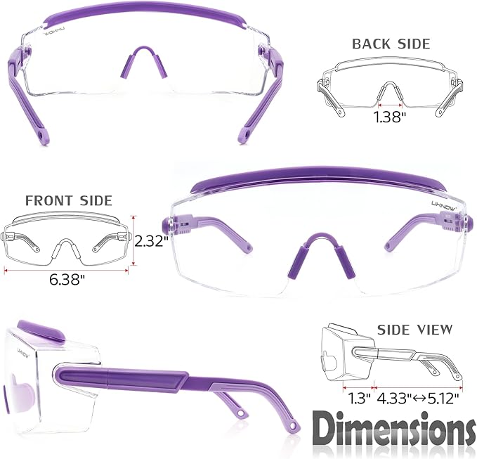 UKNOW Safety Goggles Over Glasses, Anti Fog Safety Glasses with Clear Wraparound Lens, ANSI Z87.1 Protective Eyewear