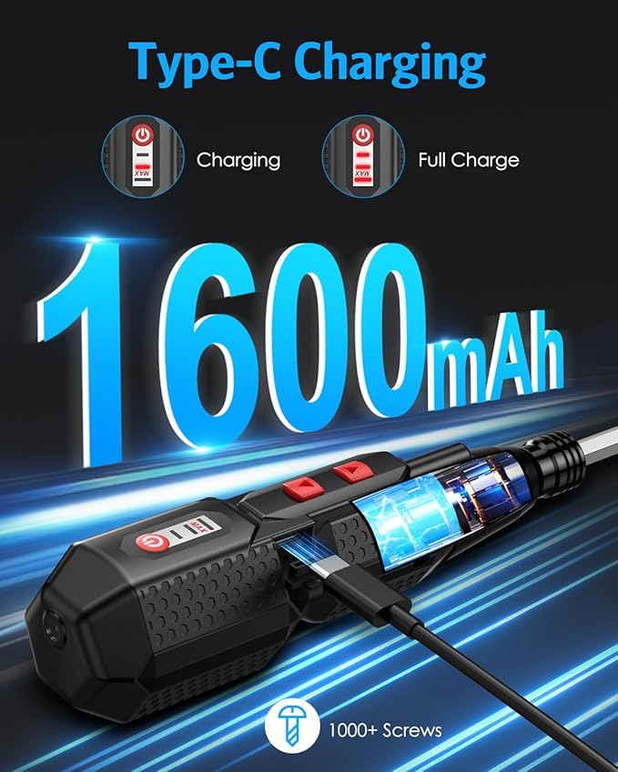 Upgraded 4.2V Electric Cordless Screwdriver, Rechargeable Screwdriver Set with 13 Bits, 3 Torque Settings, 1600mAh Battery & Dual LED Lights, Ideal Tool for Home Repairs, Installation
