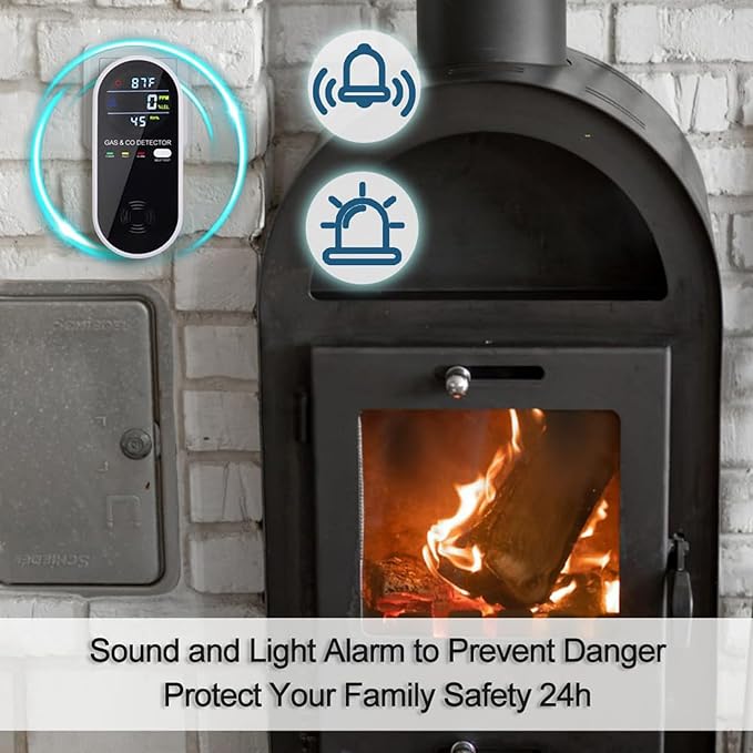 4-in-1 Combination Gas & Carbon Monoxide Detector,Dual Sensor Natural Gas Leak Detector & Carbon Monoxide Detectors Plug in (Temperature & Humidity) for Home,RV,Apartment