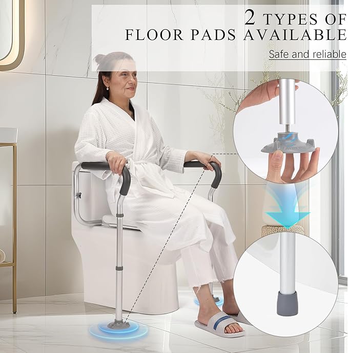 Toilet Safety Rail for Seniors, Toilet Grab Bars for Seniors and Disabled, Toilet Handles for Elderly with Adjustable Width and Height, 350 lb Weight Capacity, FSA/HSA Eligible (White)