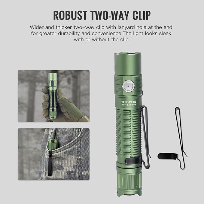 ThruNite TN12 V6 Pro Tactical LED Flashlight, High 1705 Lumens Dual Switch, USB-C Rechargeable Flashlight Compact for EDC, Law Enforcement, and Outdoor Use (Green)