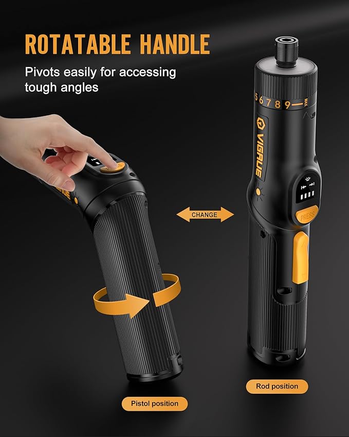 VIGRUE Cordless Screwdriver Set, 8V Max 10Nm Rechargeable Electric Screwdriver with 47 Accessories, 320RPM/10+1 Torque Setting power screwdriver kit, 2 Position Handle with LED Light