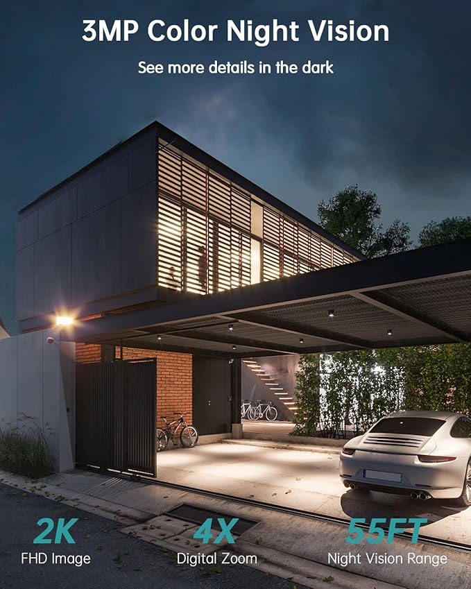 ZUMIMALL Solar Security Cameras Wireless Outdoor - 4 Packs, 360° View Outdoor Camera Wireless Solar Powered,2.4G WiFi Only, Spotlight/Siren//3MP Color Night Vision/AI Detection/IP66, Work with Alexa