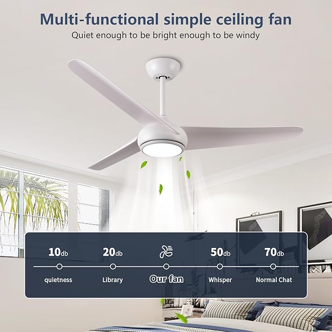 KINDLOV 52 inch Ceiling Fans with Lights and Remote,Outdoor Ceiling Fan with Light,6 Speeds,3CCT,Reversible White Ceiling Fan for Bedroom Patio Living Room,Indoor/Outdoor Use