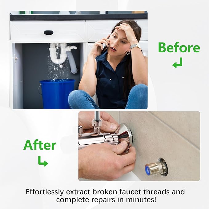 Broken Pipe Extractor Tool - Broken Faucet Removal Tool for 1/2", 3/4", 1" Pipes | Removes Rusted/Damaged Faucet Bolts & Pipe Threads (Silver)