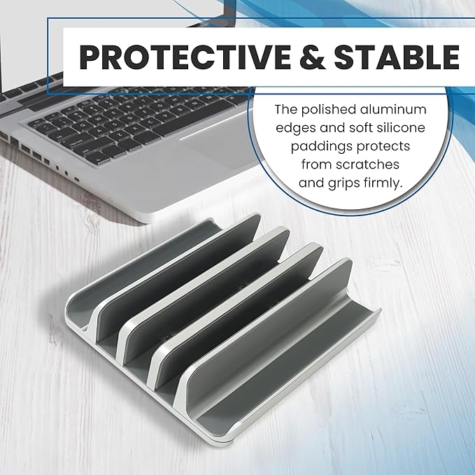 Multiple Laptop Holder Adjustable Laptop Stand Holds 5 Devices, Fits All MacBooks Laptops Tablets and Mobiles (up to 17.3'), Closed Upright Vertical Laptop Stand for Desk