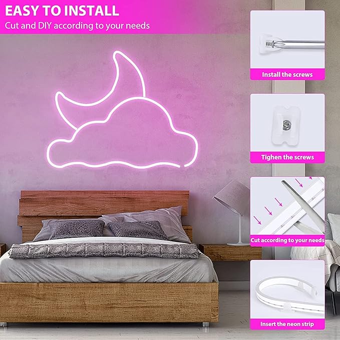 Lamomo LED Neon Flex, 16.4ft/5m Pink Neon Light Strip, 12V Flexible Waterproof Neon LED Strip, Silicone LED Neon Rope Light for Kitchen Bedroom Indoor Outdoor Decoration(Power Adapter no Included