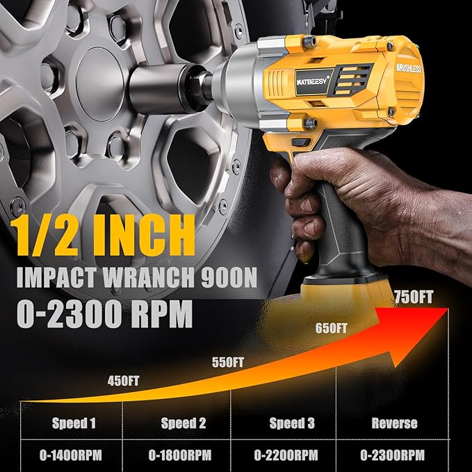 Impact Wrench Compatible with DeWalt 20V MAX Battery: 1/2 Inch Hog Ring Impact Driver - 1000N.m(750ft-lbs) Cordless Impact Gun - Brushless Motor with LED Light And Blet Clip - Tool Only
