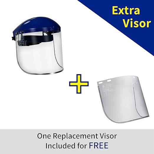 Blue Eagle Full Face Impact Resistant Safety Faceshield (B1BL+FC48) | Clear | Extrusion-Grade Polycarbonate Visor | 1 Set + Replacement Visor