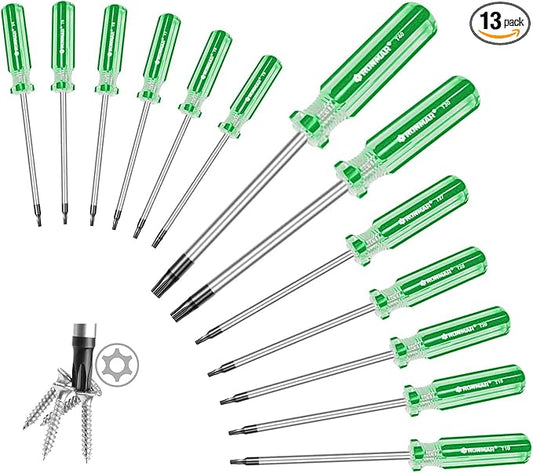 13-Piece Magnetic Torx Screwdrivers Set, Security Tamper Proof, T4、T5、T6、T7、T8、T9、T10、T15、T20、T25、T27、T30、T40 (green)