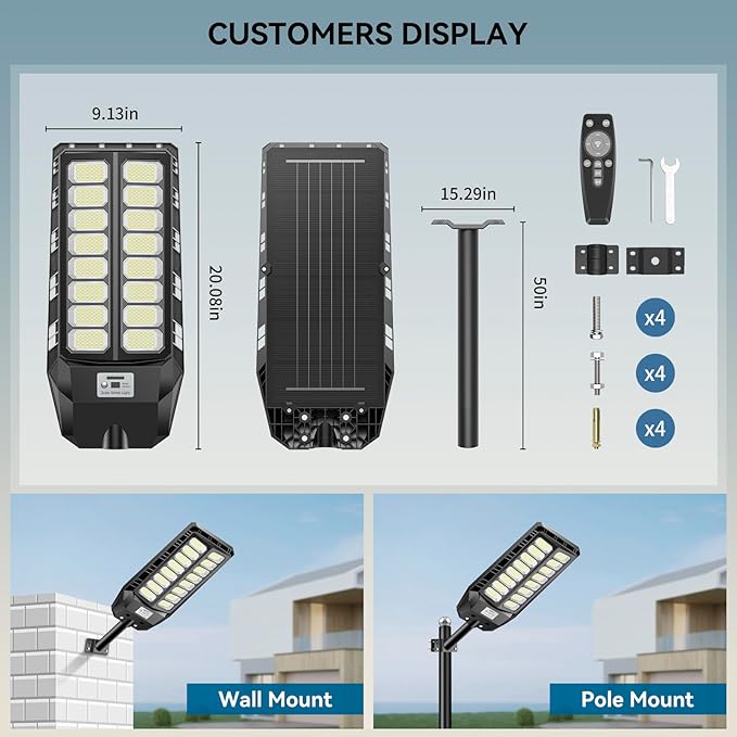 8000W Solar Lights Outdoor, Solar Street Lights Outdoor Waterproof with Motion Sensor and Remote Control, 6500K Dusk to Dawn Security Flood Lights for Outside, Yard, Parking Lot, Garden, 2 Pack