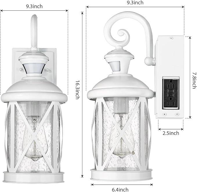 Darkaway Motion Sensor Outdoor Wall Light Dusk to Dawn Outdoor Porch Light with GFCI Outlet Waterproof Exterior Wall Sconce with Seeded Glass White Lighting Fixture for House Patio Garage