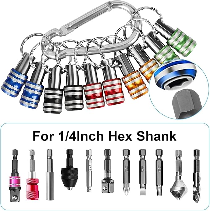Linkstyle 10PCS 1/4 Inch Hex Shank Screwdriver Bits Holder Extension Bar Keychain Screw Adapter Drill Fast Change Portable Hand-held Bit Holder for Electric Screwdrivers and Drill Bit (5 Colors)
