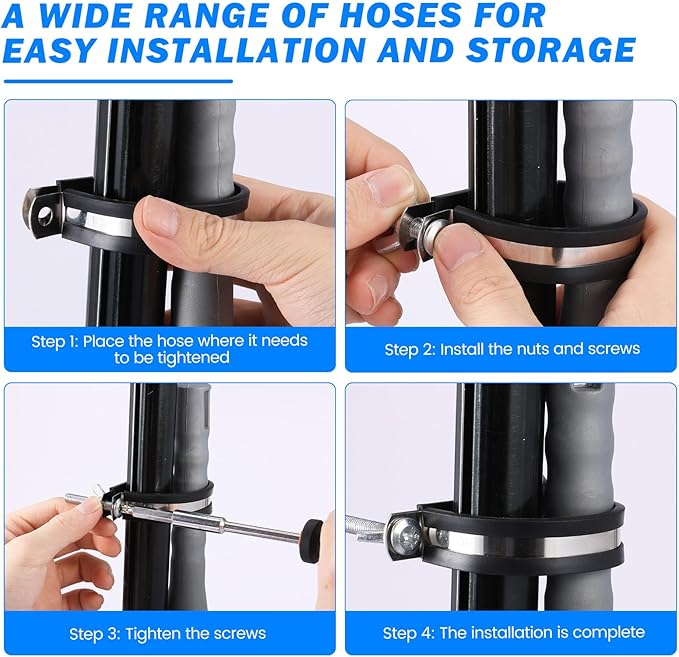 60 Pcs Cable Clamps Assortment Kit, 7 Sizes 304 Stainless Steel Metal Cable Clamp 1/4" 5/16" 3/8" 1/2" 5/8" 3/4" 1" Insulated Wire Clamps Cushion Rubber Coated Pipe Hose Clamp for Pipes and Hoses