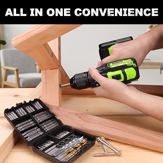 COMOWARE 100-Piece Drill and Driver Bit Set with Screwdriver Bits & Masonry Twist Drill Bits, HSS Titanium & Cr-V Steel Construction, Includes Molded Storage Case for Metal, Wood, Plastic, Masonry