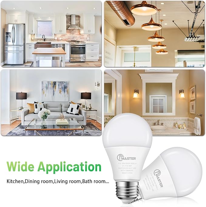 A19 LED Light Bulb, LED Bulbs 100 Watt Equivalent, 5000K Daylight Light Bulbs, 1500 Lumens, E26 Standard Base Lightbulb, Non-Dimmable 15W Bright White Bulbs for Home, ETL Listed(4-Pack)