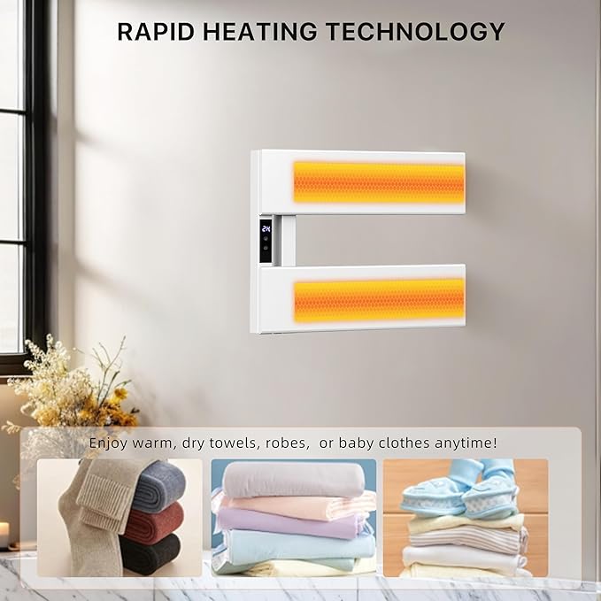 Electric Heated Towel Warmer Rack - Wall-Mounted with Timer & Temperature Control, Plug-in/Hardwired, Fast Heating, Smart Touch Panel