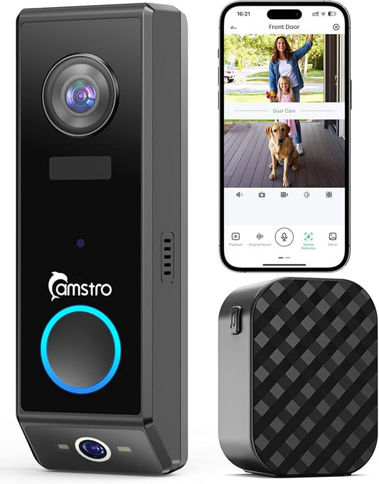 Doorbell Camera Wireless, 2K Dual Lens Video Doorbell with Chime, Outdoor Security Cemera with AI Smart Human Detection, 2-Way Audio,Voice Changer, Night Vision, Compatible with Alexa