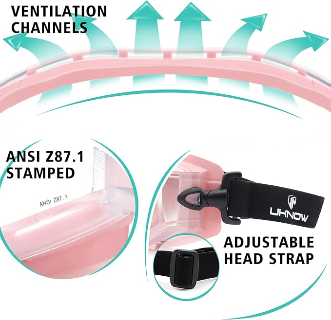 UKNOW Safety Goggles Over Glasses - Anti-Fog Clear Lens - ANSI Z87.1 Certified Eye Protection for Lab Work, Industrial Use