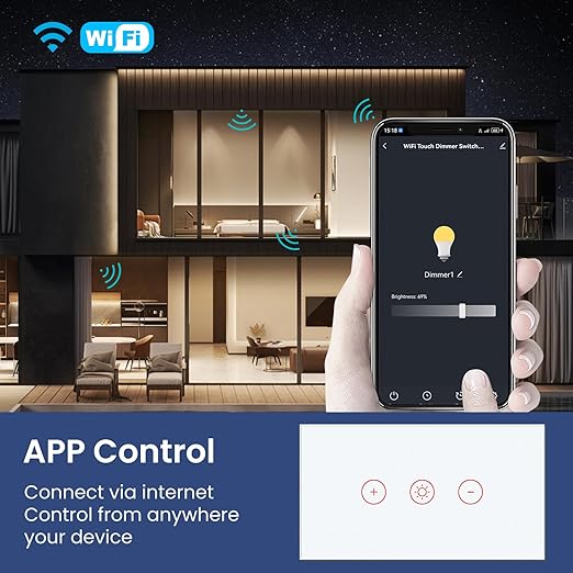Smart Dimmer Switch Need Neutral Wire No Hub Required,2.4GHz Wi-Fi Light Switch APP Control Work with Tuya and Smart Life,FCC Certified,Smart Home 110/220VAC,White Dimmer