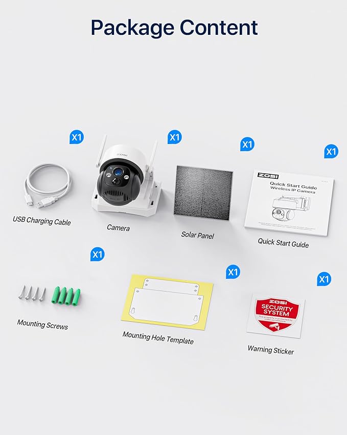 ZOSI C291 4MP Wireless Battery Security Outdoor Camera with Solar Panel, 2.5K 360 View Pan/Tilt Camera, Auto Track, PIR Human Detect, Color Night Vision, 2-Way Talk, Light Siren Alarm,32GB Memory Card