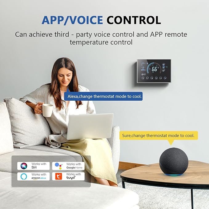 BSEED WiFi Smart Thermostat for Home - Touch Screen, Energy Saving, 7-Day Programmable (Holiday Mode), Easy DIY, Works with Siri/Alexa/Google, Black(C-Wire Adapter Included)
