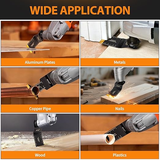 110PCS Oscillating Multitool Blades, Titanium Oscillating Tool Blade for Wood Plastics Metal, Professional Universal Oscillating Saw Blades Kits Fit Dewalt Ryobi Milwaukee Rockwell Bosch Craftsman