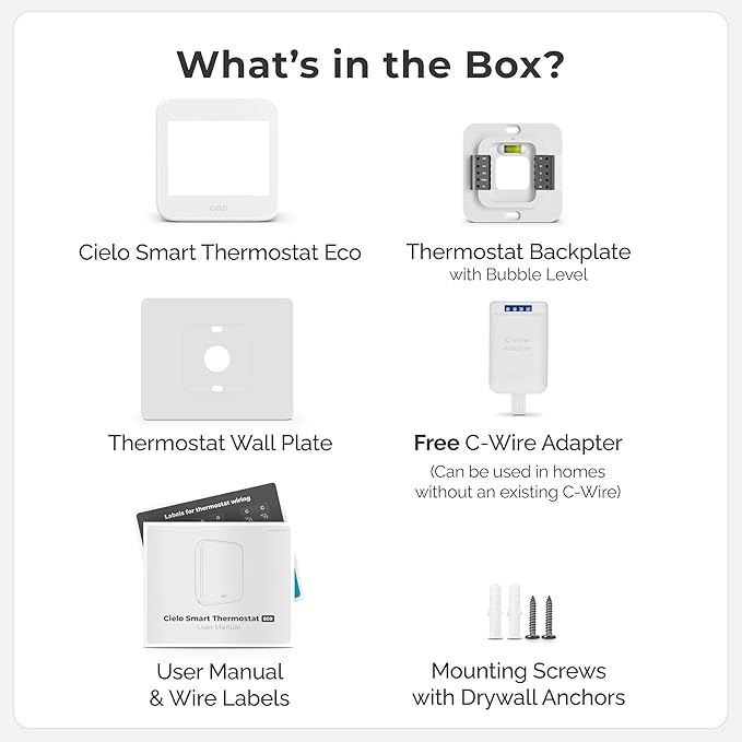 Cielo Smart Thermostat Eco | Energy Star Certified Thermostat | Supports Conventional Systems up to (2H/2C) & Heat Pumps (4H/2C) | Free C-Wire Adapter in Box | NOT for Mini Split Systems | (White)