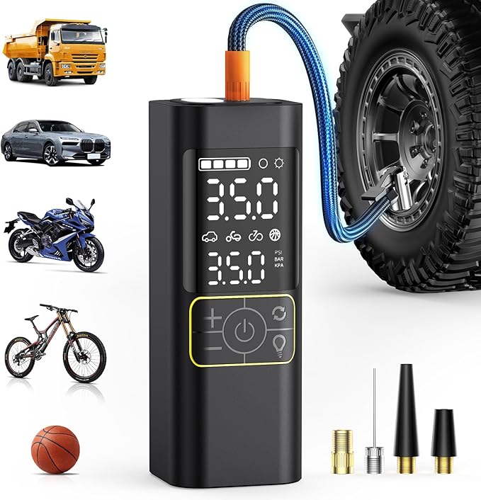 Tire Inflator Portable Air Compressor, Upgraded 2.0 Dual-Cylinder, 150PSI & 1-Min Fast Inflation, Auto Shutoff, LED Dual Displays, Cordless Pump for Cars, Trucks, Motorcycles, Bicycles, and More