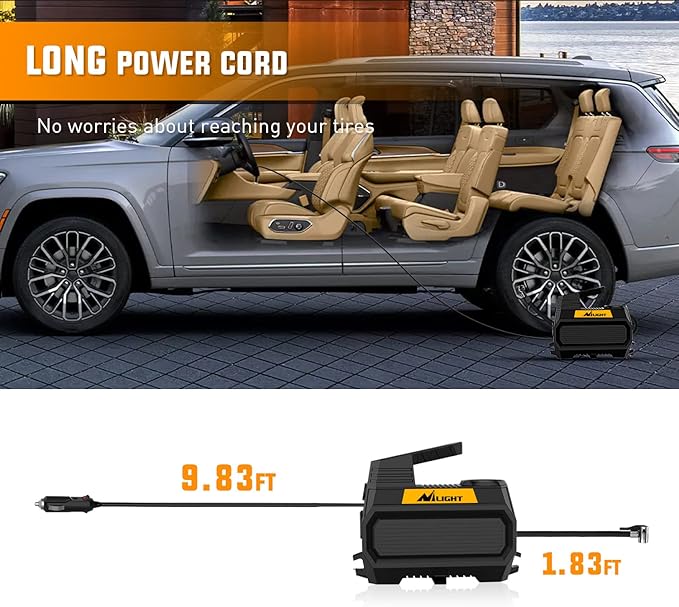 Nilight Tire Inflator Air Compressor Portable Air Pump for 12V DC Car Tires with Digital Pressure Gauge 150PSI Auto Tire Pump with LED Light for Cars ATVs Bicycles, 2 Years Warranty, 50066A