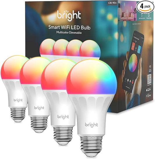 Smart Light Bulbs, 1100 Lumen, 90+CRI WiFi Mesh & Bluetooth Color Changing A19 Light Bulb, 16 Million DIY Colors RGB Light Bulbs, Compatible with Alexa, Google Assistant Home App, 4 Pack