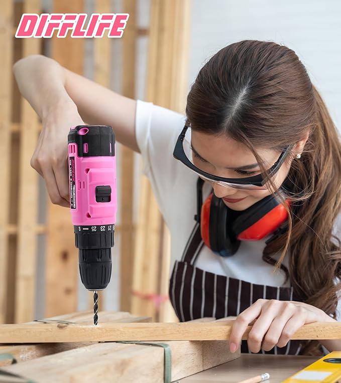 147 Piece Pink Power Drill Drivers Tool Set with 12V Cordless Drill, Professional Household Home Tools Kit Set, DIY Pink Electric Drill Cordless Hand Tool Box for Women