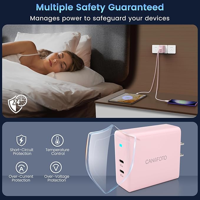 2Port 45W Super Fast Charger Type C, 2Pack 45W USB-C Charger Fast Charging for Samsung Galaxy S24 Ultra/S24+/S24/S23 Ultra/S23+/S22/S20/Note10+ with 2X 10ft Type C Cord (Pink)