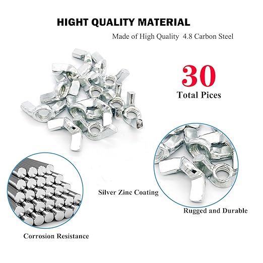 30 PCS 1/4-20 Inch Wingnuts, Quality Carbon Steel Wing Nuts Zinc Plated Fasteners Parts Butterfly Nut, Hand Twist Tighten Hardware Nuts Butterfly Wing-Nut 1/4-20” Assorted Kit